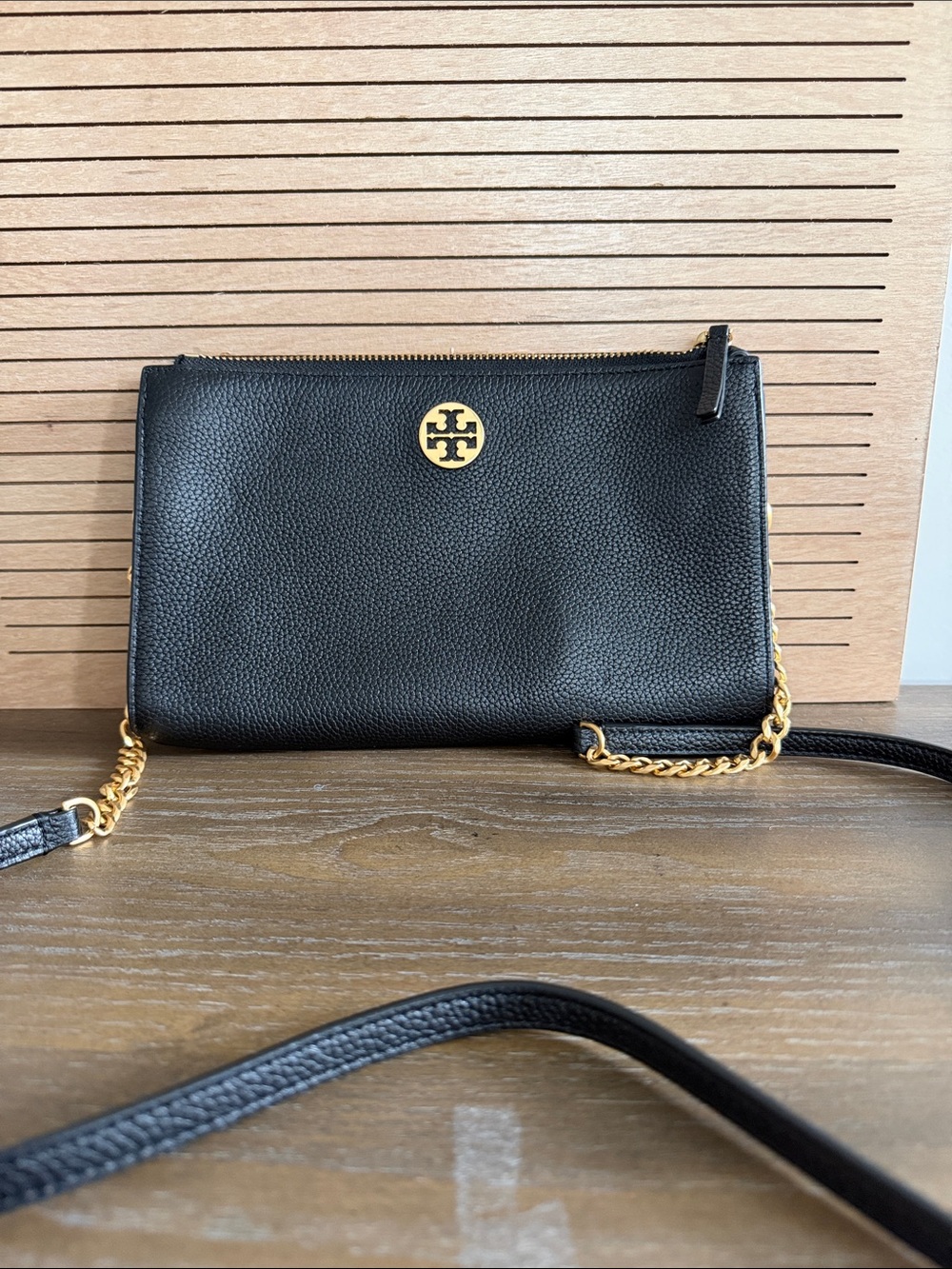 Tory Burch Black Leather Wristlet with Gold Hardware - Picture 1 of 5